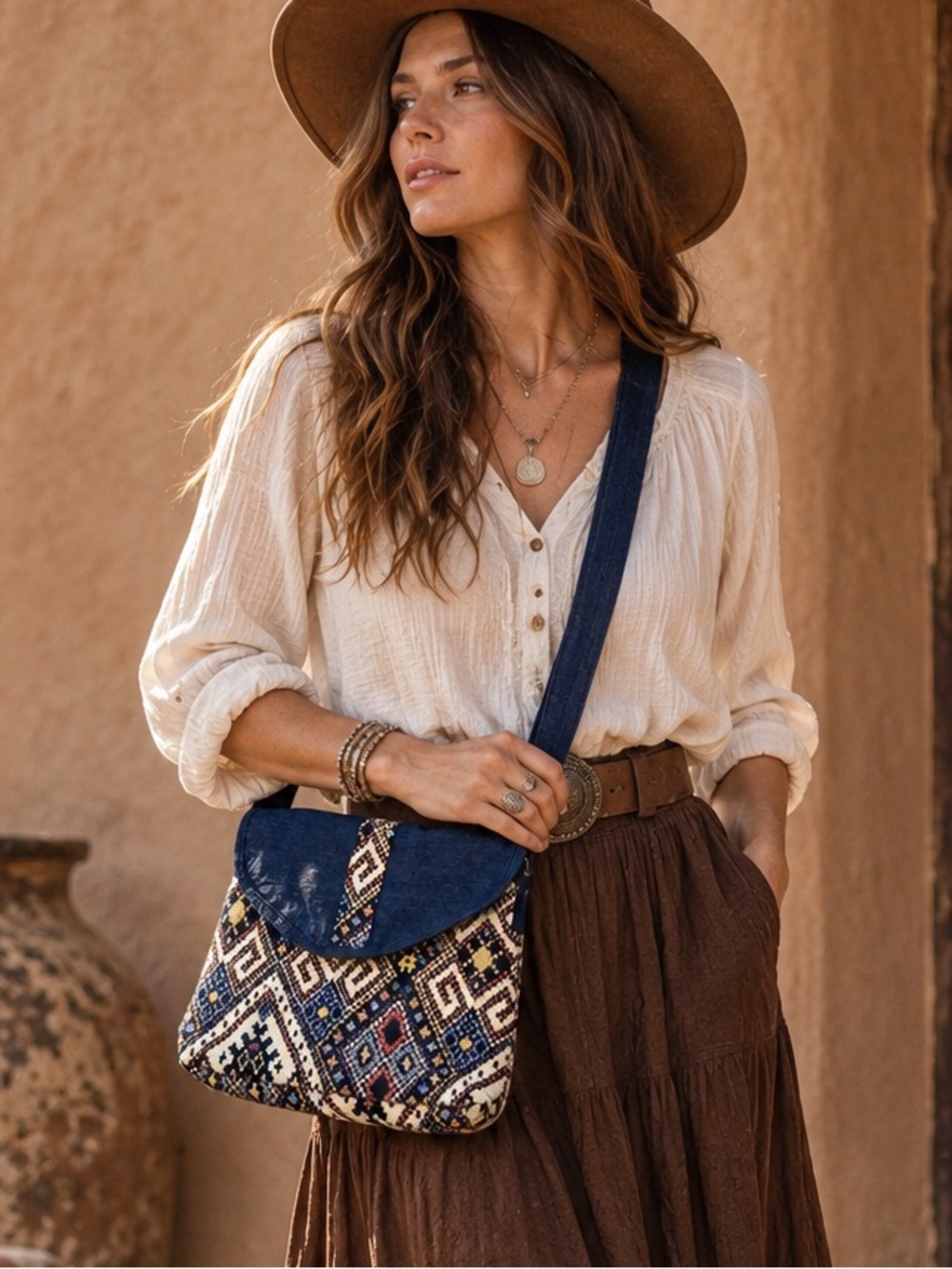 Canyon Sky Southwestern Expressions Navy Tapestry Crossbody Bag Boho Western